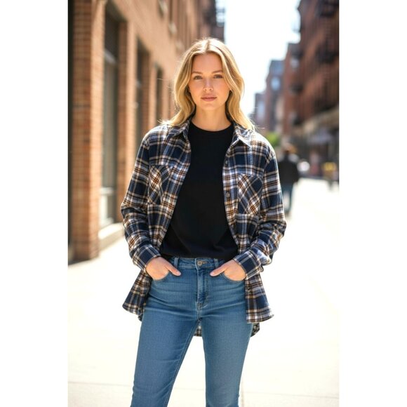 Passport Women's Plaid Flannel Shirt Sz S – Teal Golden Check – 100% Cotton NWT - Picture 2 of 11